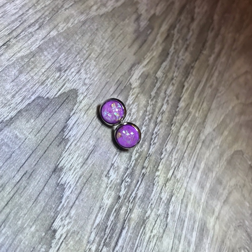 Purple Opal Gold Flake w/Silver Stud Earrings